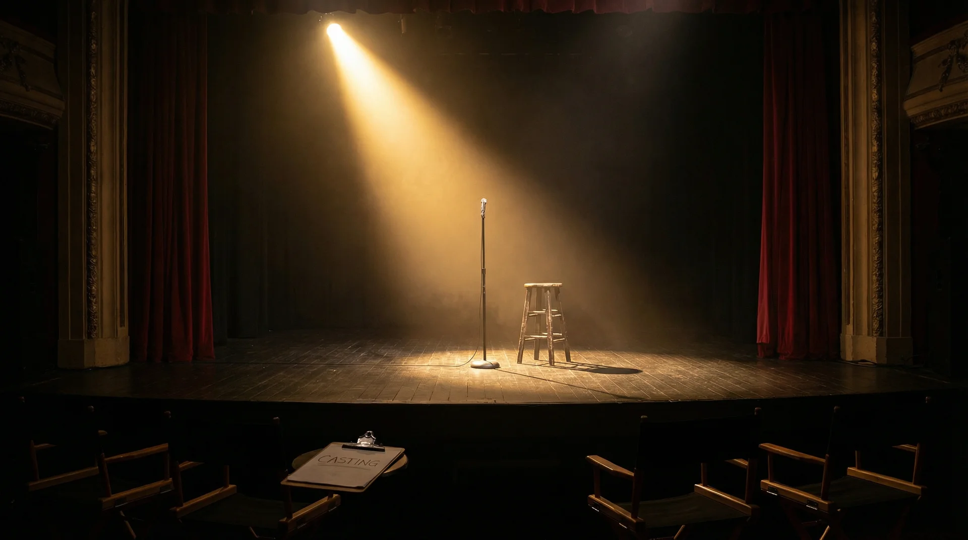 新任女教师百度影音 选角现场，聚光灯下的空舞台等待演员登场